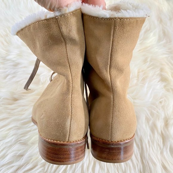 Vintage Talbots Made In Brazil Suede Fur Lined Tan Lace Up Boot Sz 7.5B - Picture 5 of 11